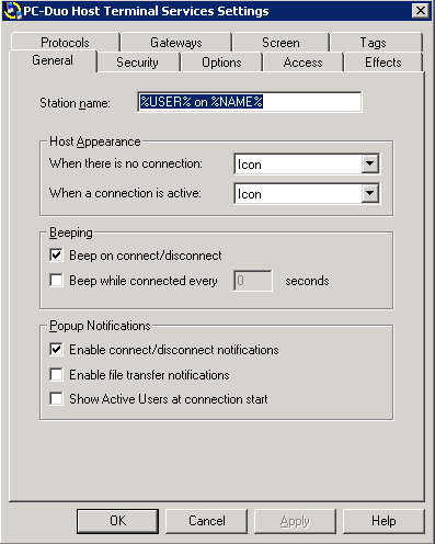 PC-Duo Host Terminal Services Settings